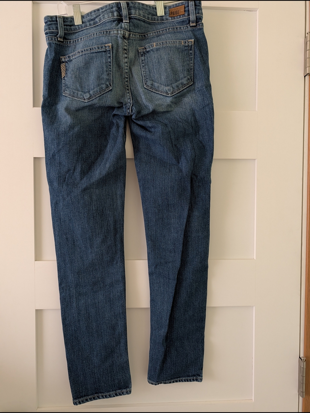 PAIGE Skyline Ankle Peg Jeans – Size 26 – Distressed Medium Wash Designer Denim